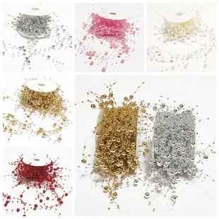 DIY新娘权杖手捧花材料金银色仿珍珠连线链圆珠排须链婚庆饰品辅