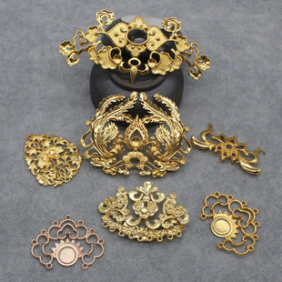 diy发冠底座材料古风汉服发簪璎珞饰品金银色合金装饰金属配件