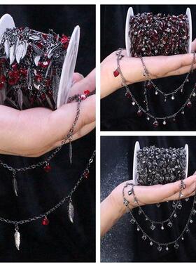 diy哥特式手工皇冠光环暗黑水钻排须链条材料水钻树叶红色链配件