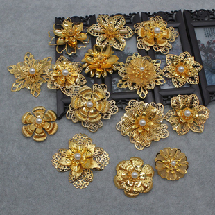 秀禾diy团扇材料凤冠婚鞋婚饰品铁质多层宫花立体组合花朵配件