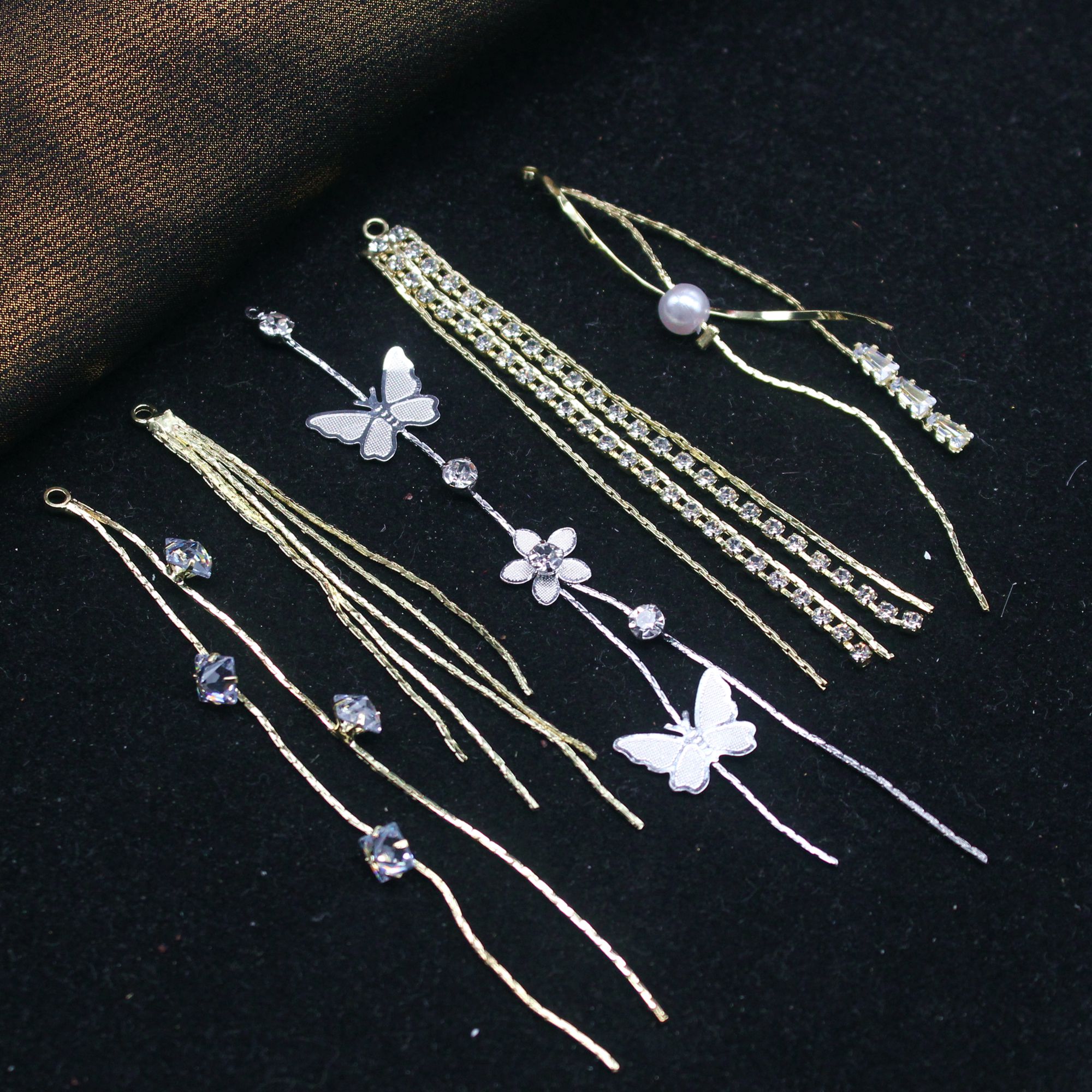 水晶锆石流苏长款金银耳饰配件