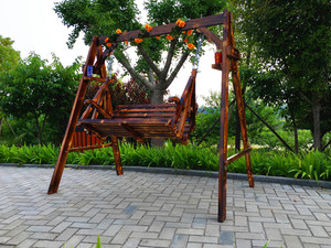 销包邮 买就送花藤 实木碳化防腐阳台庭院公园摇椅双人吊椅儿童秋