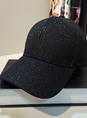 韩国春夏亮片遮阳鸭舌帽高顶灰色闪亮硬顶棒球帽显脸小防晒太阳帽