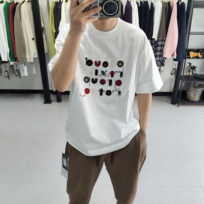 2025夏季新款美式潮牌重磅简约字母印花短袖T恤男夏季弹力半袖