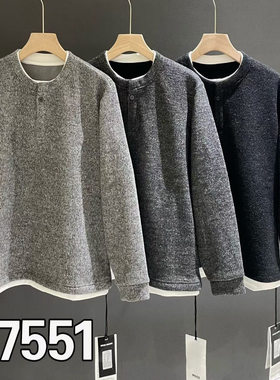 2025新款男士圆领假两件卫衣休闲百搭长袖时尚上衣加绒卫衣冬季新