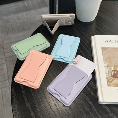 皮质磁吸卡包适用magsafe吸附式隐藏式折叠支架纳包背贴插卡口袋