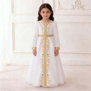 中东迪拜女童连衣裙阿拉伯服装中东儿童长袍公主裙沙特旅游演出服
