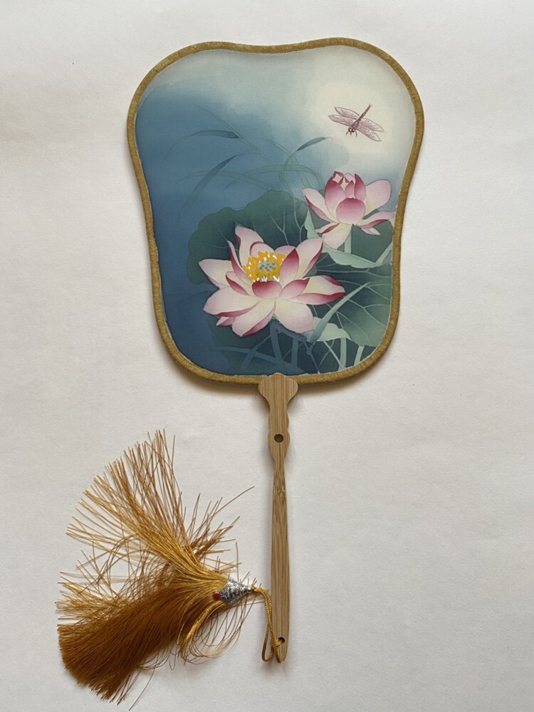 石墨缘工笔画真丝扇子画团扇绢画牡丹荷花莲花国画扇子作品一把价