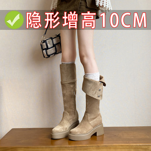 新款 内增高33骑士靴女靴 两穿翻折厚底长筒靴子女2025年秋冬季