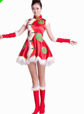 新款开门红色喜庆成人女礼中国娃民族秧歌舞台扇子伞腰鼓演出服装