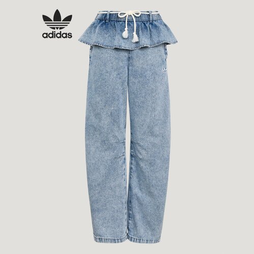 Adidas阿迪达斯三叶草荷叶边牛仔运动裤2026夏女休闲长裤KT3051