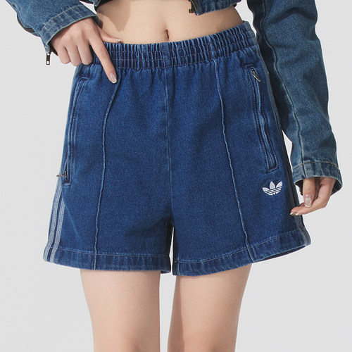 Adidas阿迪达斯三叶草女裤 舒适透气百搭运动休闲牛仔短裤JD2562