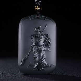 新疆和田玉塔青一细料忠义关公玉牌吊坠男款玉石青玉武财神吊坠