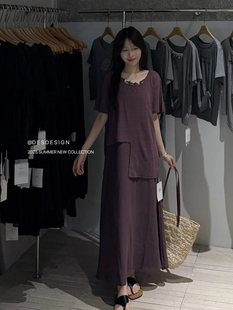 女紫色无袖 2025夏季 套装 新款 背心上衣高腰显瘦半身裙两件套潮 时尚