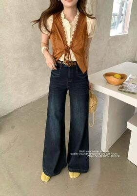 XPG新款韩系高腰显瘦阔腿牛仔裤女宽松直筒拖地不贴腿长裤子8827