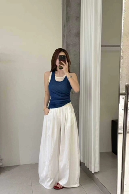 IFYOU8300 卡色松弛感工装阔腿裤女2026夏季韩版小个子高腰休闲裤