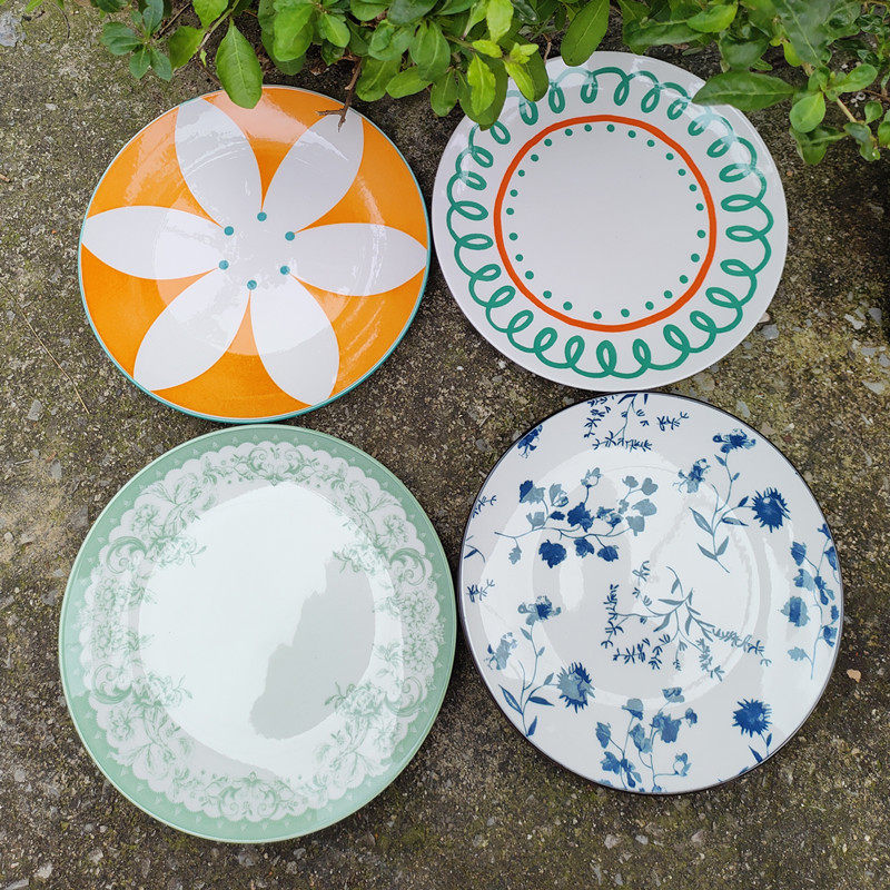 多款花色 景德镇7.5寸釉下彩月光盘点心水果盘子小资风陶瓷圆菜盘