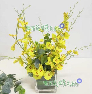 会议小瓶花展会方缸酒会桌花黄色跳舞兰鲜花北京海淀区回龙观送花