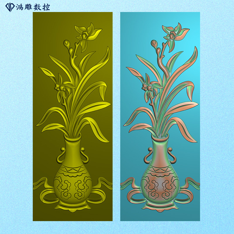 墓碑碑板石雕兰花草花瓶精雕图浮雕灰度