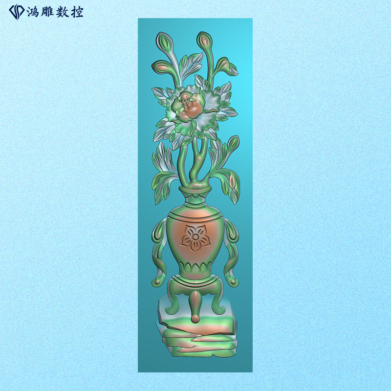 墓碑碑板石雕牡丹花芙蓉花瓶石头精雕图浮雕灰度