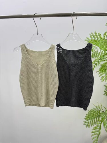 欧洲站2026夏新款PH23时尚百搭显瘦V领无袖针织背心女潮上衣6073