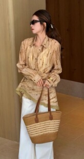 欧货2026春夏新款复古蕾丝花边披肩晕染色翻领长袖衬衫两件套9127