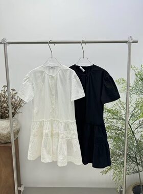 欧洲站女装PH23 新款2026春季泡泡袖半开扣洗水棉连衣裙4991