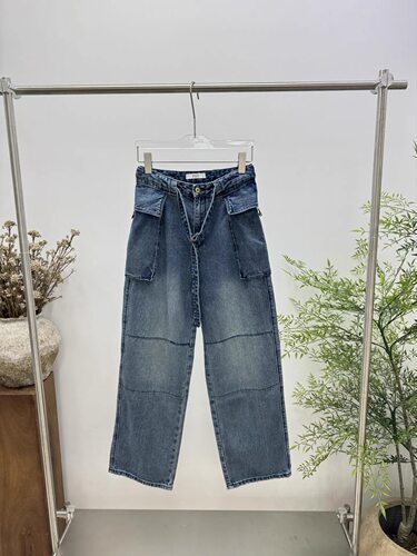 欧洲站2026春季新款PH23复古工装风阔腿牛仔裤女高腰系带长裤4925