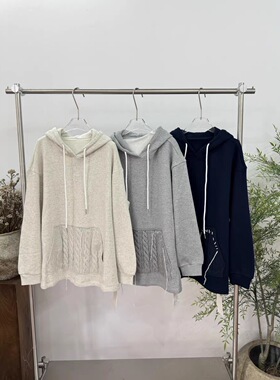 欧洲站2025冬季新款连帽抽绳针织插兜加绒休闲长袖卫衣女251155