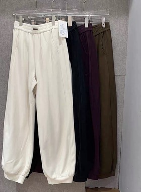 欧洲站2025冬季新款时尚松紧腰抽绳束脚纯色休闲卫裤女欧货251035