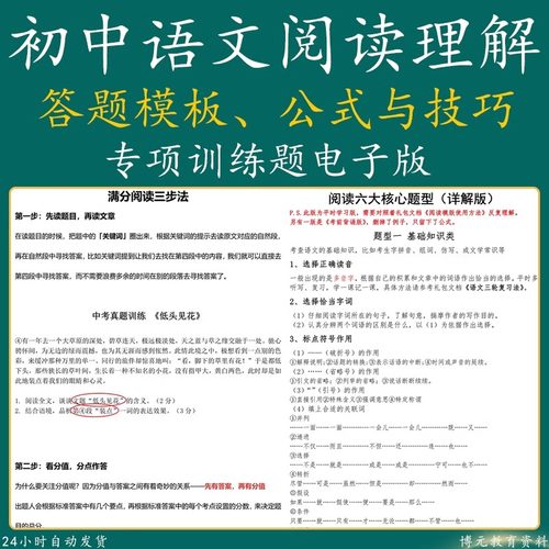 初中语文阅读理解答题模板电子版技巧公式七八九年级专项训练习题