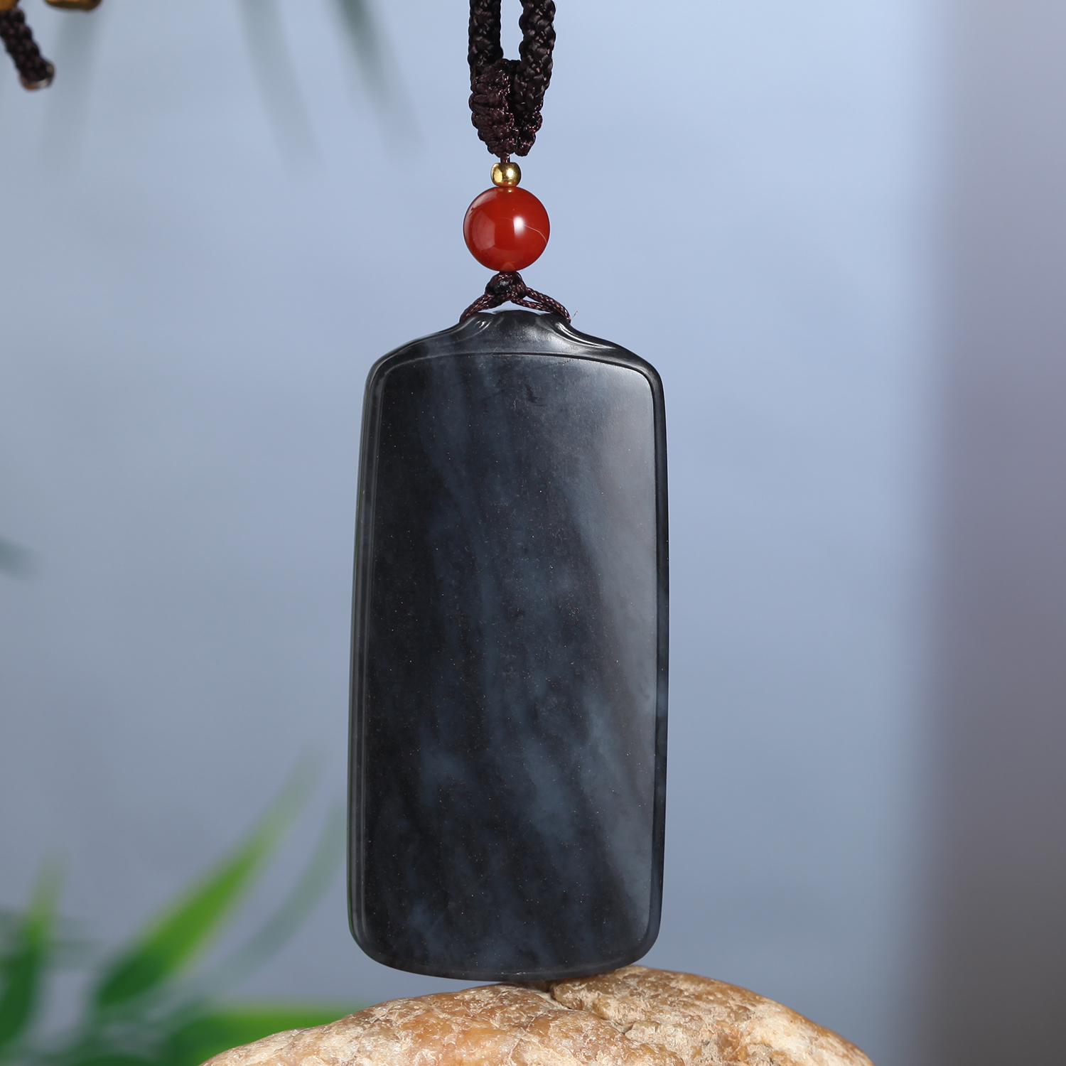 新疆和田玉聚墨青花籽料无事牌吊坠玉牌子男女款挂件玉佩将将