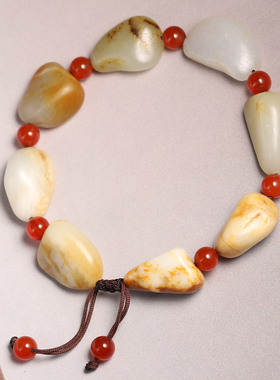 和田玉籽料独籽原籽手串带证书