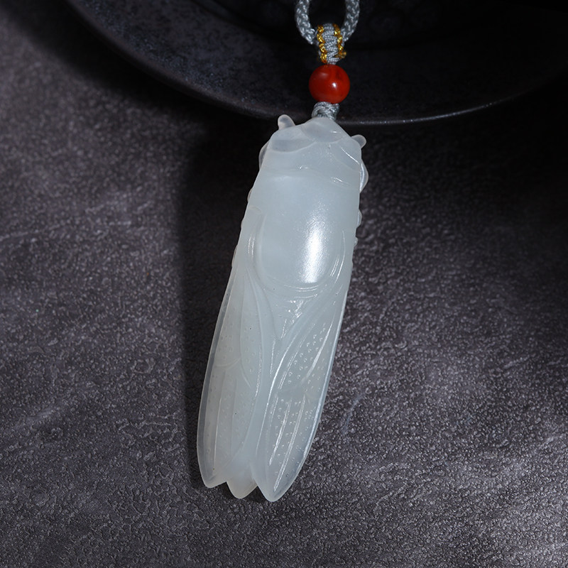 玉佩将将新疆和田玉白玉玉蝉吊坠天然玉石一鸣惊人挂坠玉佩玉坠