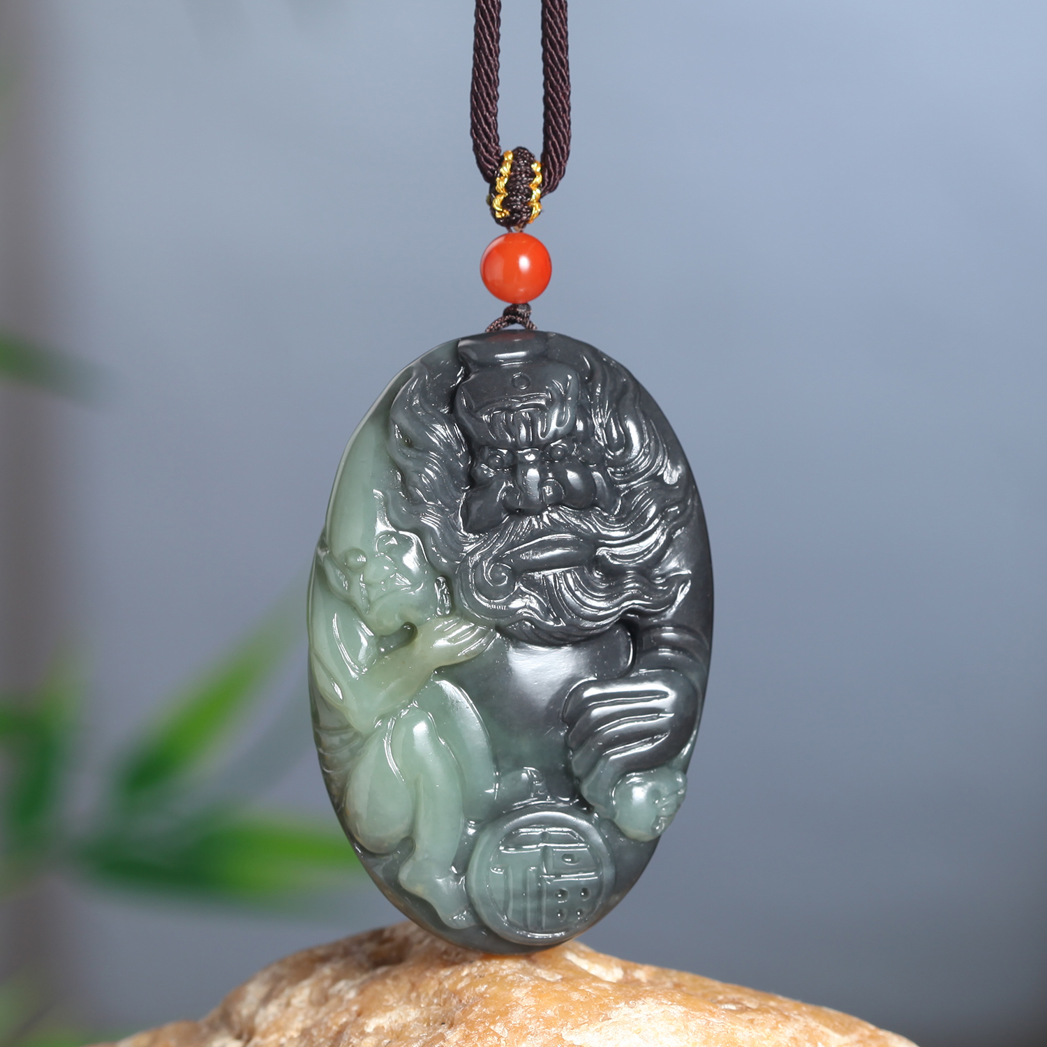 新疆天然和田玉籽料青花钟馗吊坠男女款挂件玉佩将将