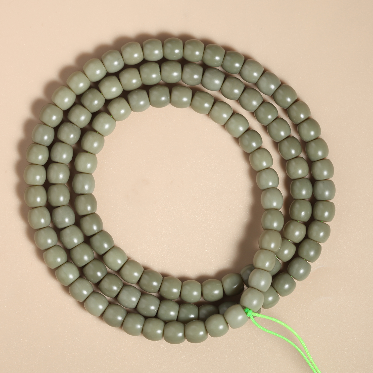 和田玉青玉沙枣青直切佛珠手串