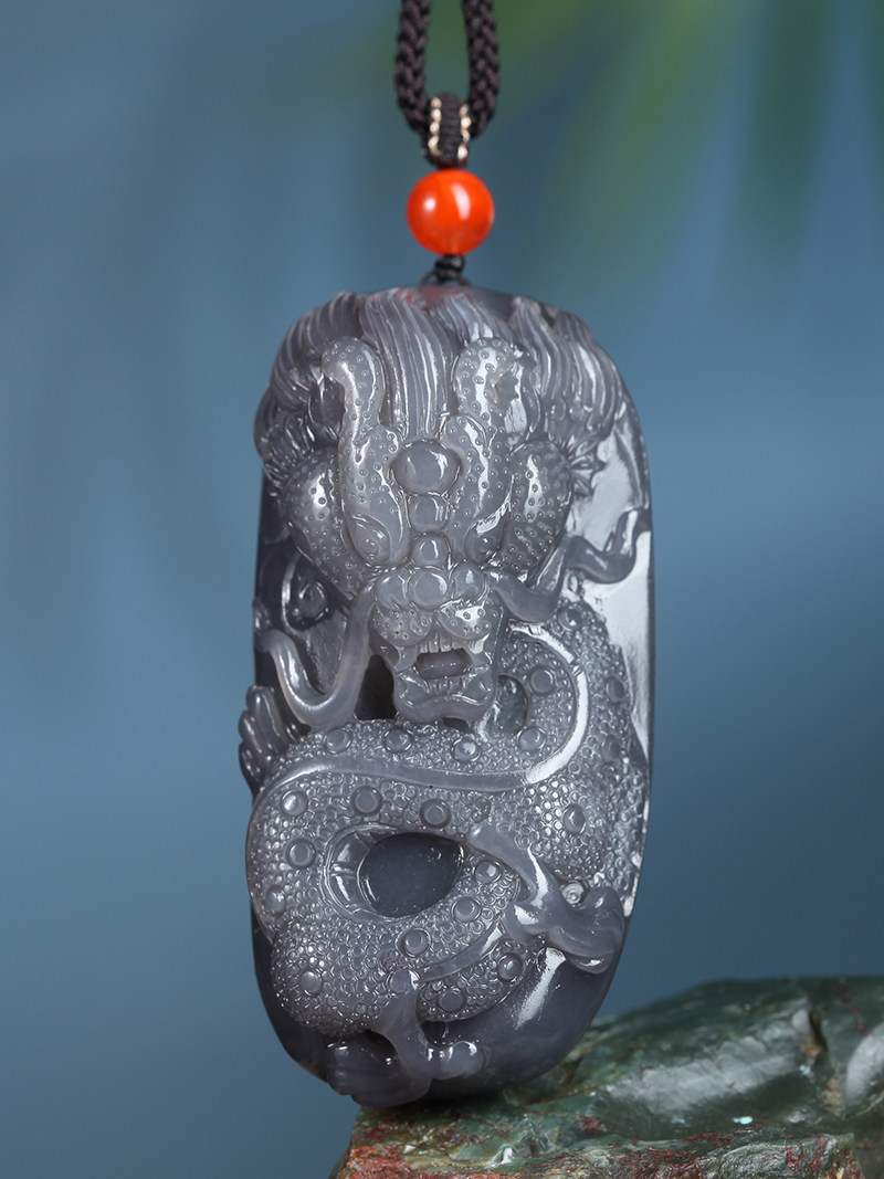 和田玉烟紫玉龙行天下吊坠天然玉石生肖龙项链坠男士玉坠玉佩将将