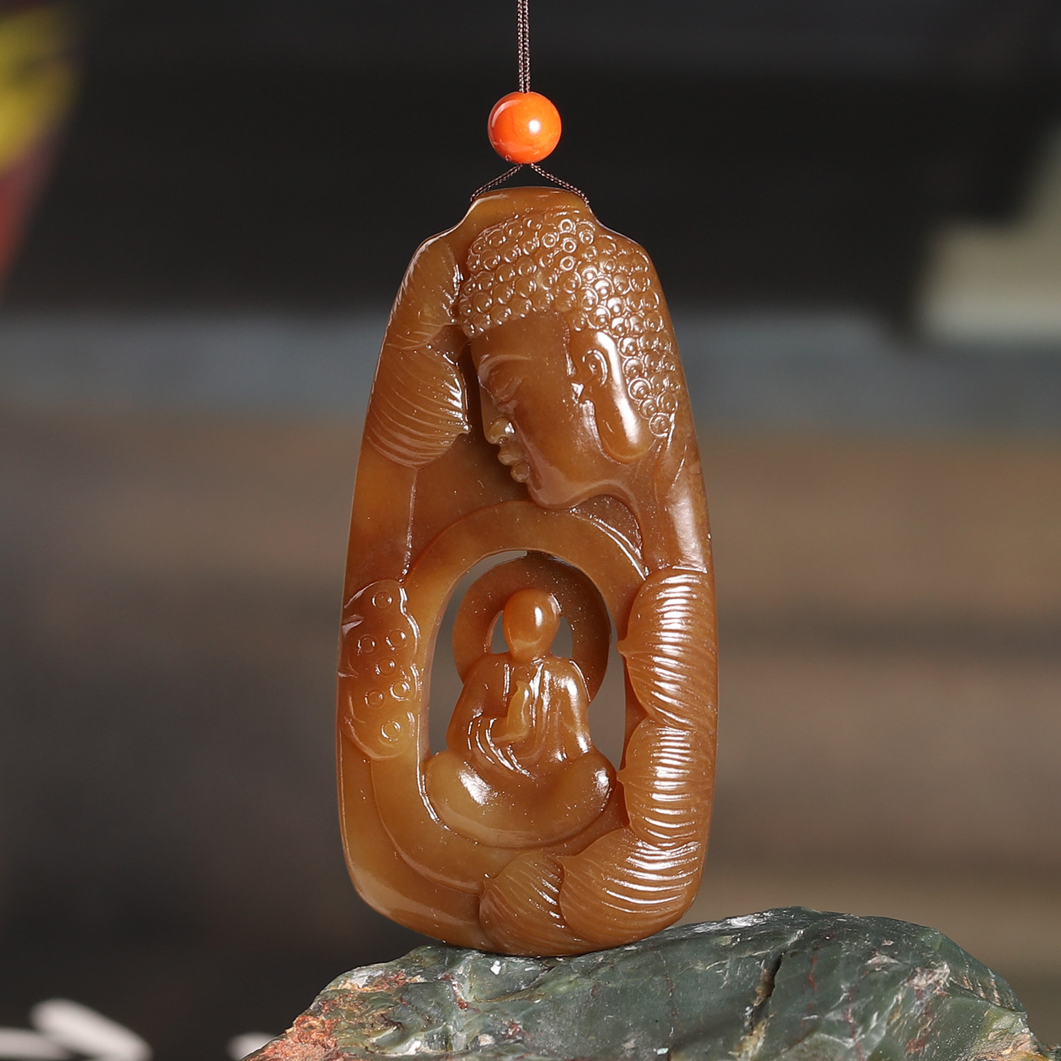新疆和田玉红糖玉悟道吊坠大日如来挂件天然玉石男女款玉佩将将