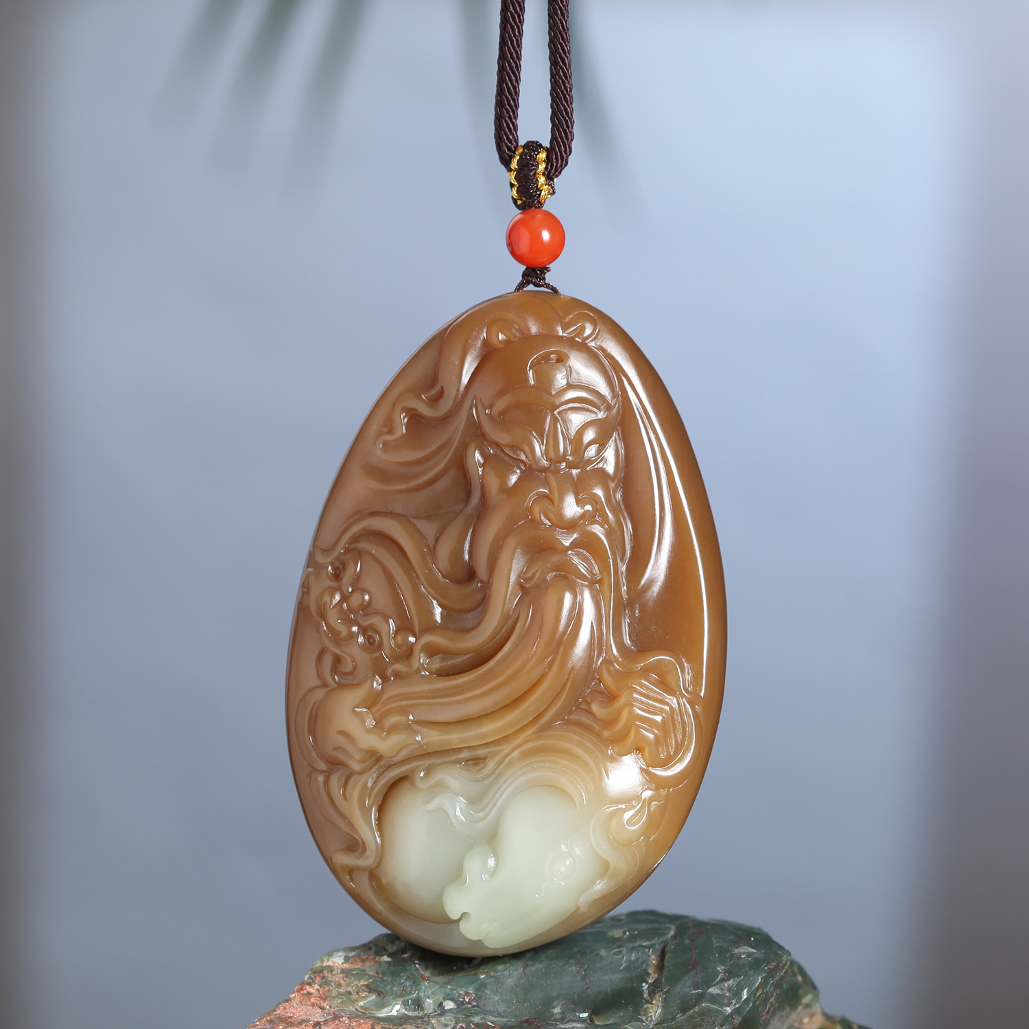 新疆和田玉且末糖白玉关公武财神吊坠天然玉石男女大挂件玉佩将将