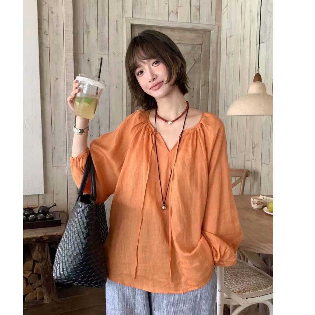 韩系chic2026夏季新品薄款罩衫长袖衬衫宽松大码气质防嗮上衣外套