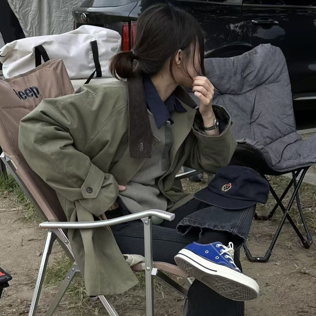韩系chic2026春复古气质宽松大码撞色翻领拼接拉链款百搭风衣外套