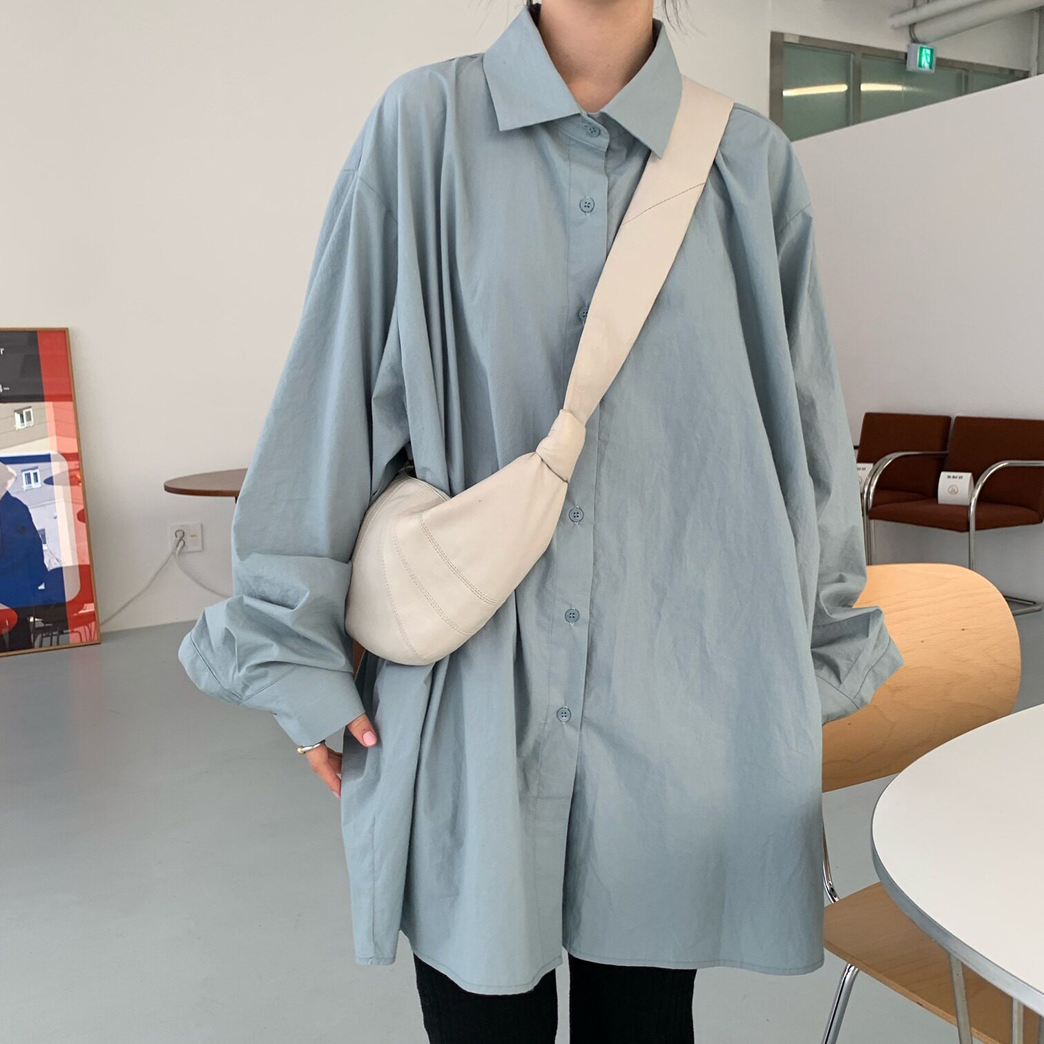 韩国chic2026春设计感小众衬衫chic宽松后背开叉中长款落肩衬衣