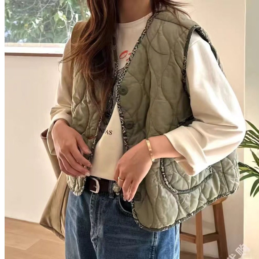 韩国chic无袖宽松马甲棉服小众设计宽松显瘦背心2025新品开衫女
