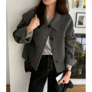 韩国chic小众毛呢外套2025冬季新品开衫女气质宽松显瘦长袖外套