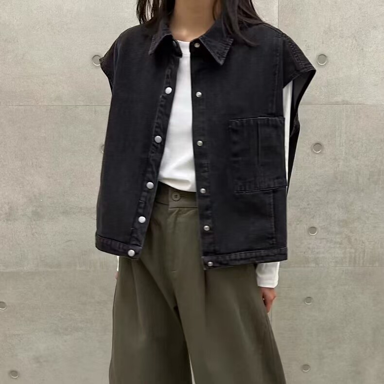 韩风chic2026春夏牛仔马甲女宽松bf慵懒风大码无袖坎肩马夹外套潮
