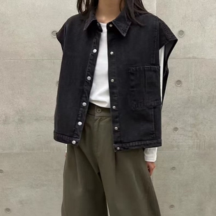 韩风chic2026春夏牛仔马甲女宽松bf慵懒风大码无袖坎肩马夹外套潮