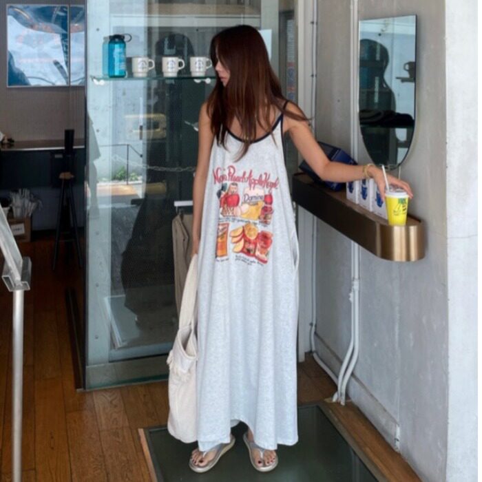 韩国2026夏季新品套头休闲韩版卡通图案印花大码裙子女中长连衣裙