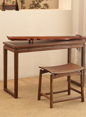 新中式禅意古琴专用桌凳实木共鸣琴桌琴凳老榆木写字书桌小型茶桌