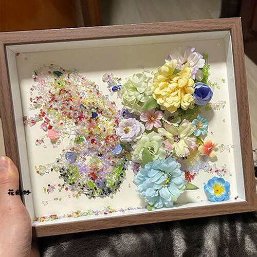 碎钻蝴蝶相框DIY材料包含永生花
