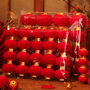 新年装饰品植绒小红灯笼挂饰盆栽绿植挂件挂树上院子春节氛围布置